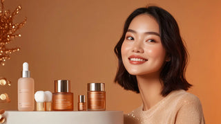 sophiscated woman with high end skincare products